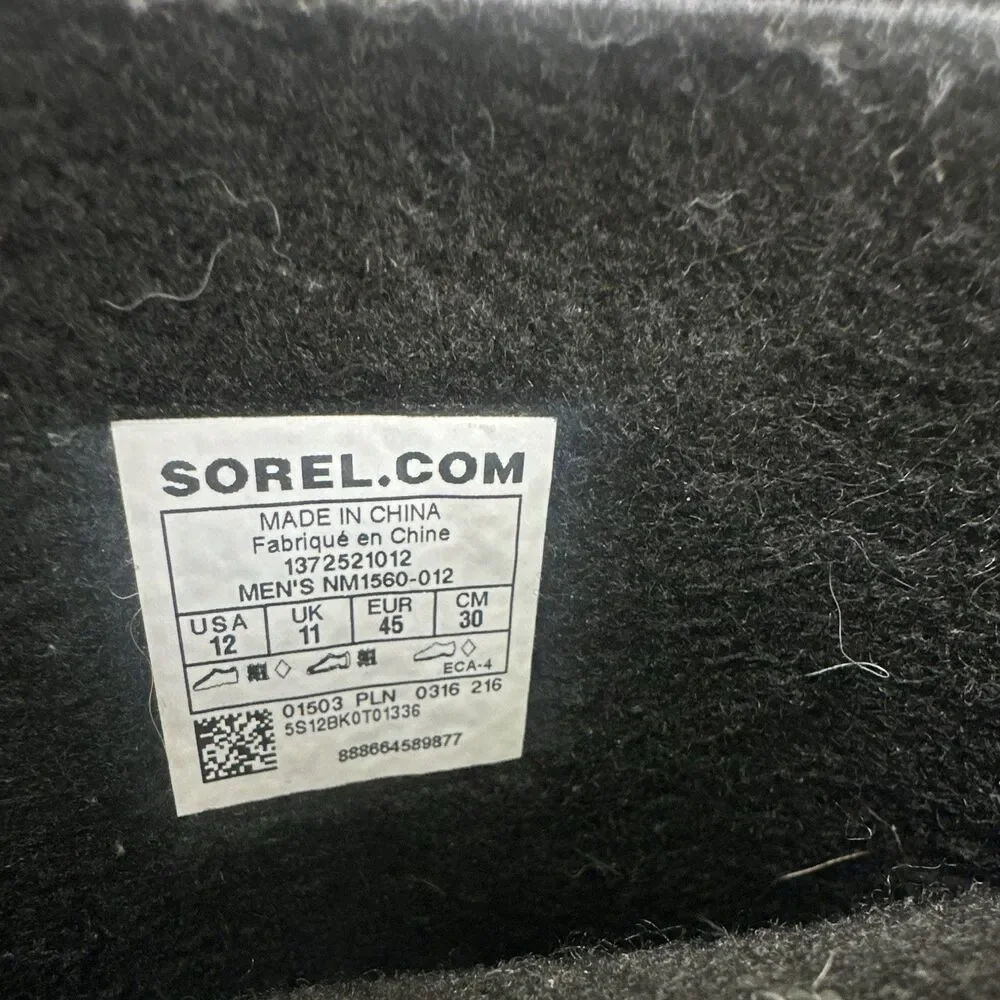 Sorel NM1560 Mens 12 Waterproof Winter Snow Boots Black Insulated Lace Up